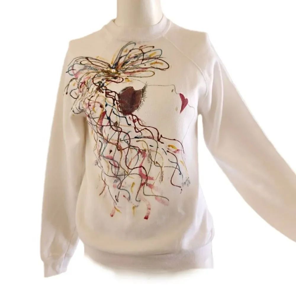 Tultex women's x-small white vintage '80s pullover sweatshirt gel curly hair la